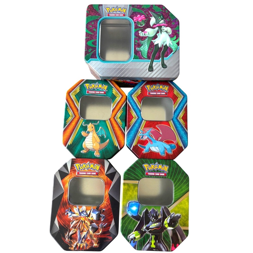 Lot of 5 Pokemon Tins Empty Storage Dragonite Salamence Zygarde Necrozma Paldea